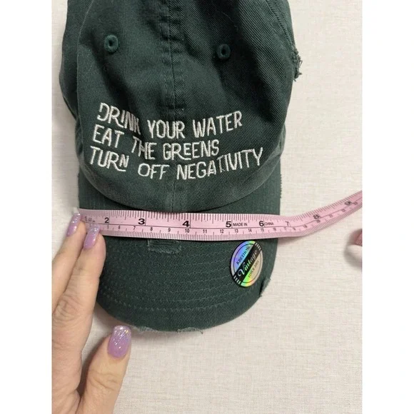 KBETHOS Vintage Distressed Dad Hat Green Graphic Quote Strapback Cap Grunge New - Picture 3 of 10